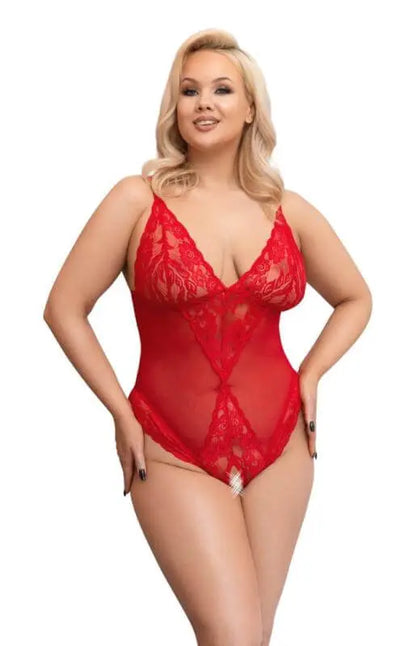 Bodysuit with Open Crotch - Red- by Cottelli - Flutters.ie