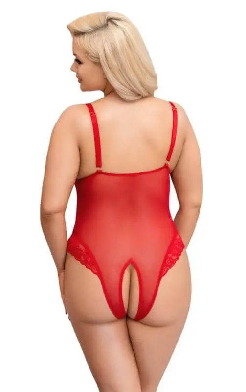 Bodysuit with Open Crotch - Red- by Cottelli - Flutters.ie