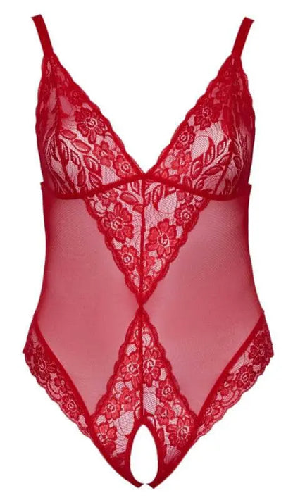 Bodysuit with Open Crotch - Red- by Cottelli - Flutters.ie