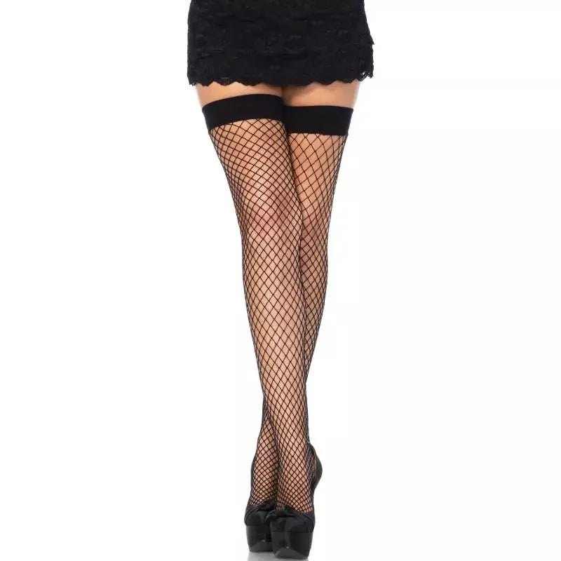 LEG AVENUE - BLACK FISHNET STOCKINGS THIGH HIGHS BLACK ONE SIZE Leg Avenue